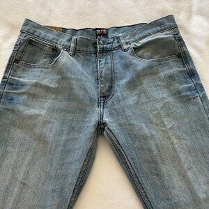 FUSAI Mens Jeans Comfort Slim Straight Fit Mid-Rise Blue Size 34x30
